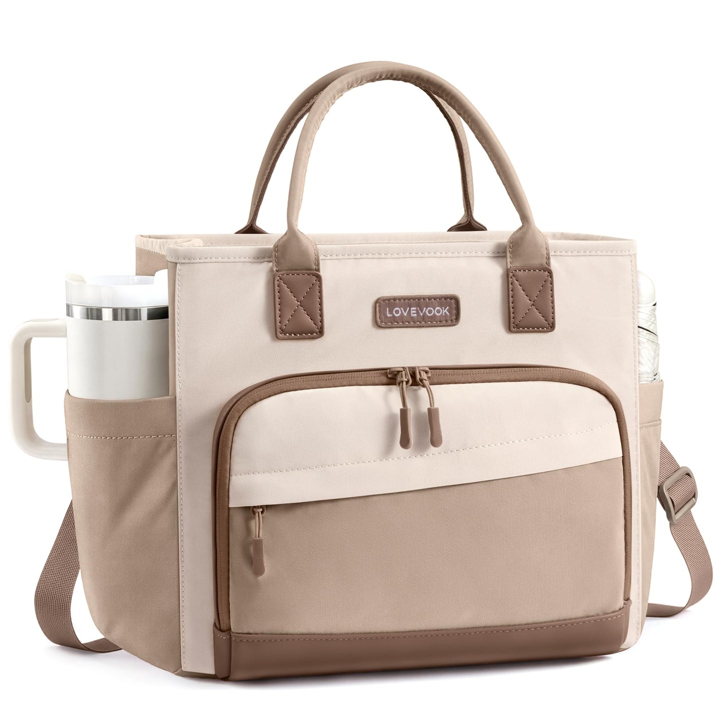 LOVEVOOK Insulated Lunch Box for Women, Leak-Proof Cooler Lunch Bag with Front Pockets, Adjustable Strap, Ideal for for Office, Work & Picnic