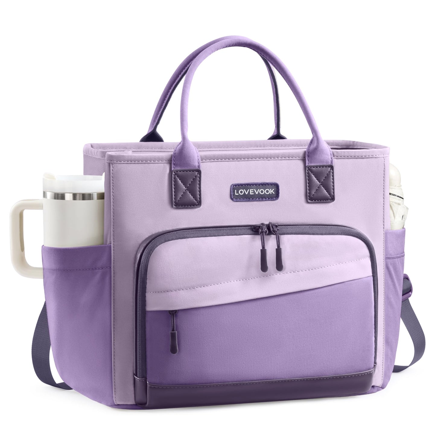 LOVEVOOK Insulated Lunch Box for Women, Leak-Proof Cooler Lunch Bag with Front Pockets, Adjustable Strap, Ideal for for Office, Work & Picnic