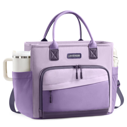 LOVEVOOK Insulated Lunch Box for Women, Leak-Proof Cooler Lunch Bag with Front Pockets, Adjustable Strap, Ideal for for Office, Work & Picnic