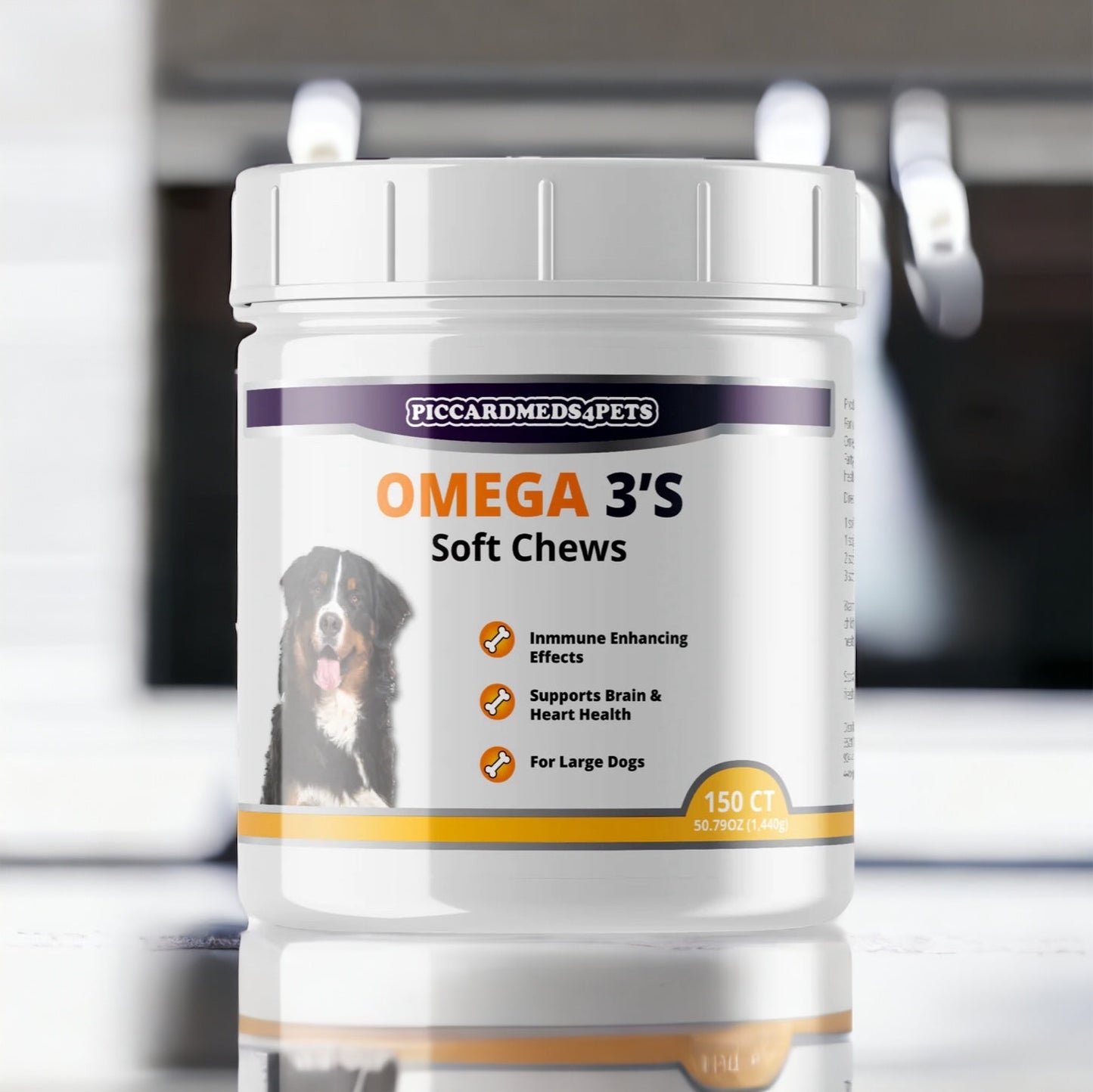 PiccardMeds4pets Omega-3 Kulit dan Bulu untuk Anjing Ras Besar 150 Kunyah Lunak
