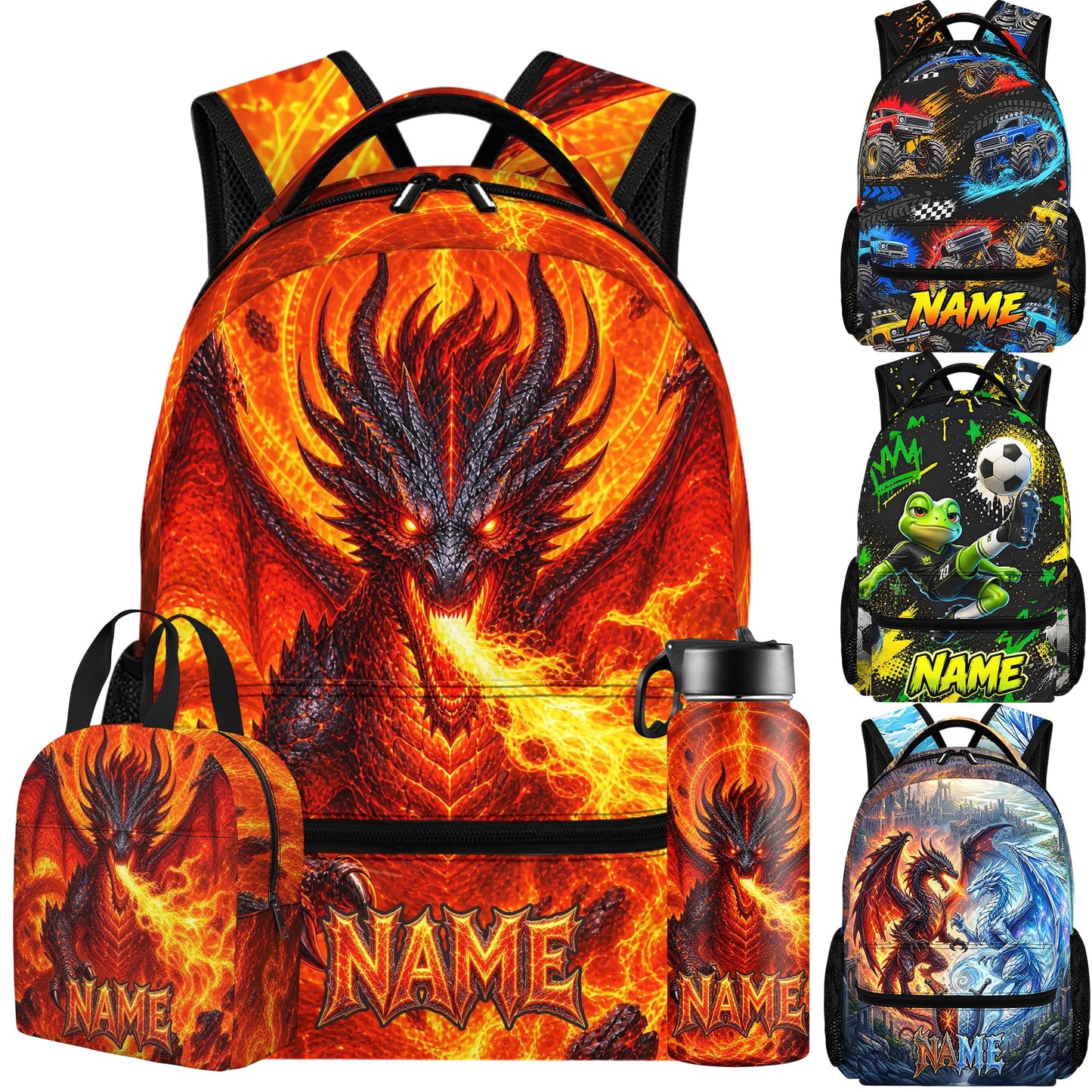 Purgmipth Custom Kids Backpack with Name for Boys Girls, Back to School 18" School Bag Sets with Lunch Bag