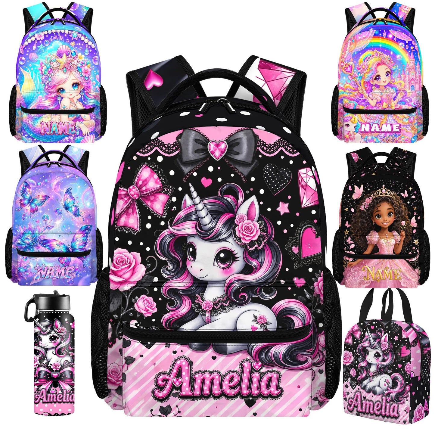 Purgmipth Custom Kids Backpack with Name for Boys Girls, Back to School 18" School Bag Sets with Lunch Bag