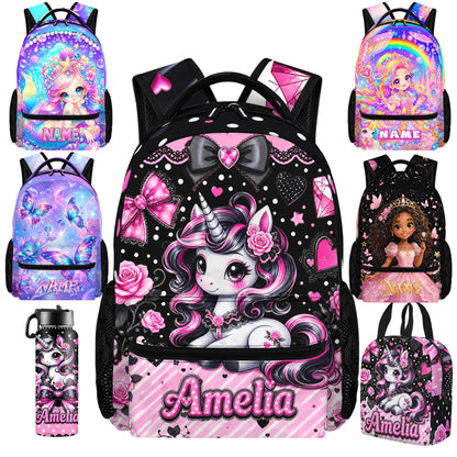 Purgmipth Custom Kids Backpack with Name for Boys Girls, Back to School 18" School Bag Sets with Lunch Bag