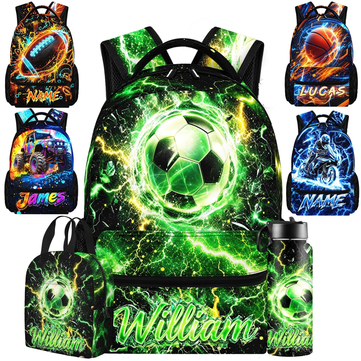 Purgmipth Custom Kids Backpack with Name for Boys Girls, Back to School 18" School Bag Sets with Lunch Bag