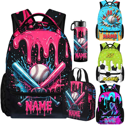 Purgmipth Custom Kids Backpack with Name for Boys Girls, Back to School 18" School Bag Sets with Lunch Bag