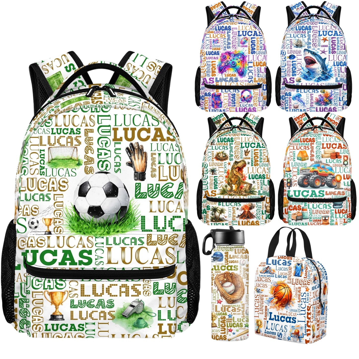 Purgmipth Custom Kids Backpack with Name for Boys Girls, Back to School 18" School Bag Sets with Lunch Bag