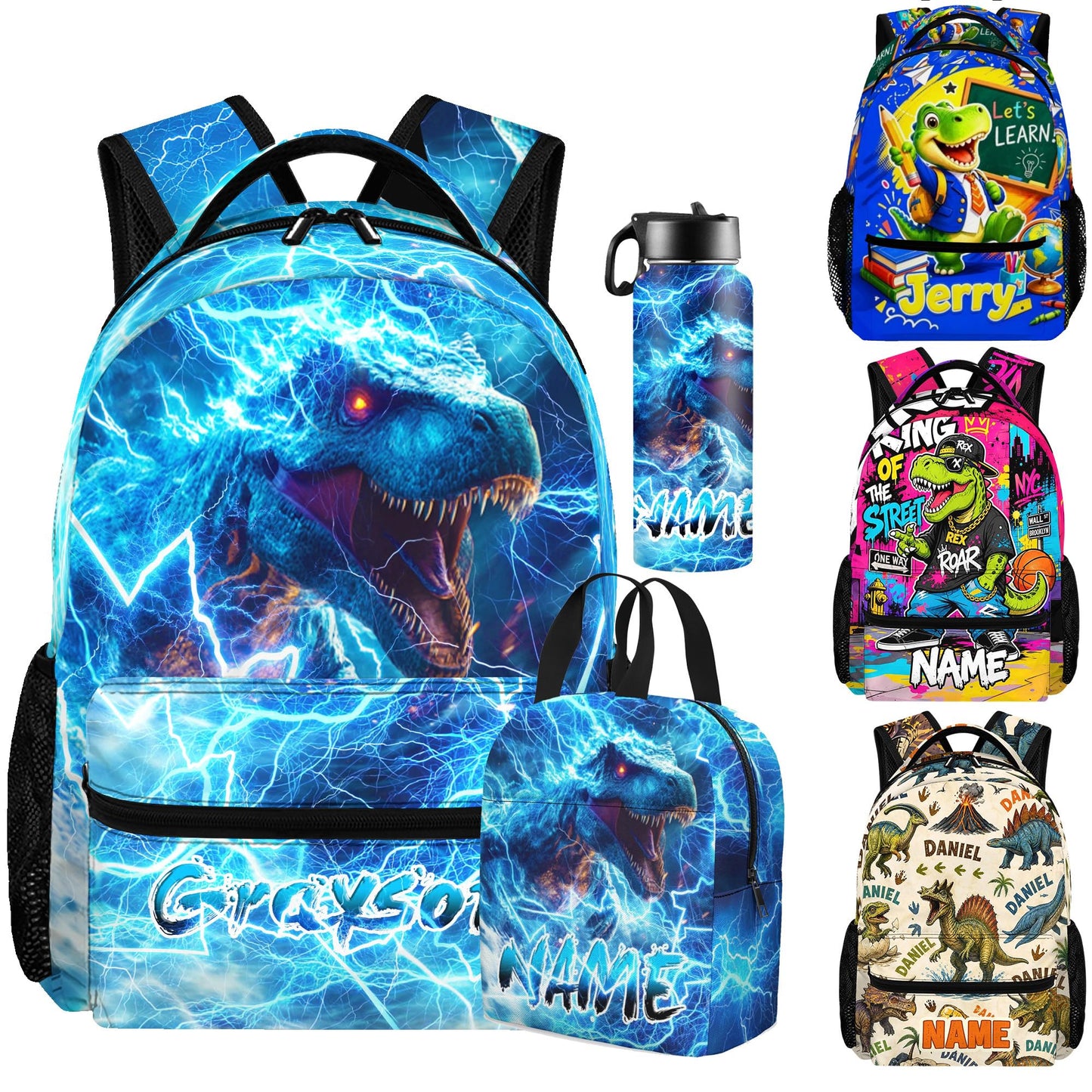 Purgmipth Custom Kids Backpack with Name for Boys Girls, Back to School 18" School Bag Sets with Lunch Bag