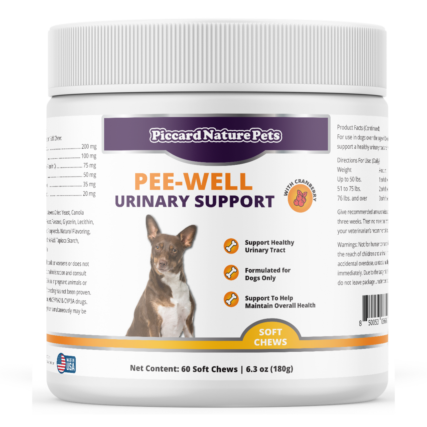 PiccardNaturePets Pee-Well Urinary Bladder Support Kunyahan Lunak untuk Anjing 60 Hitungan