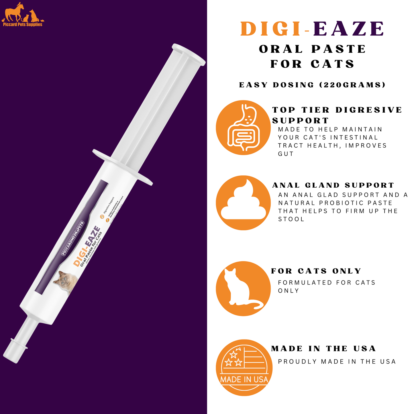 Piccardmeds4pets Digi-Eaze Probiotic Pasta untuk Kucing Dosis Mudah 220 Gram