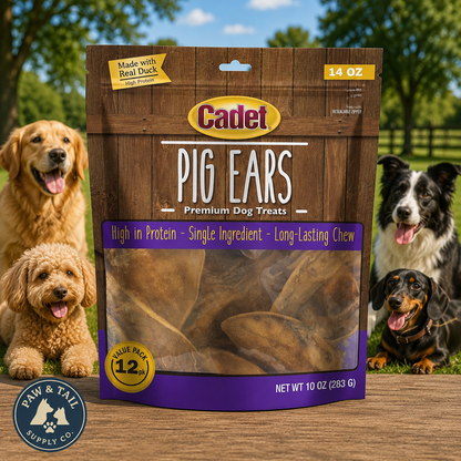 Cadet Natural Pig Ears for Dogs 100% Pork Oven Roasted Dental Chews 12 Pack