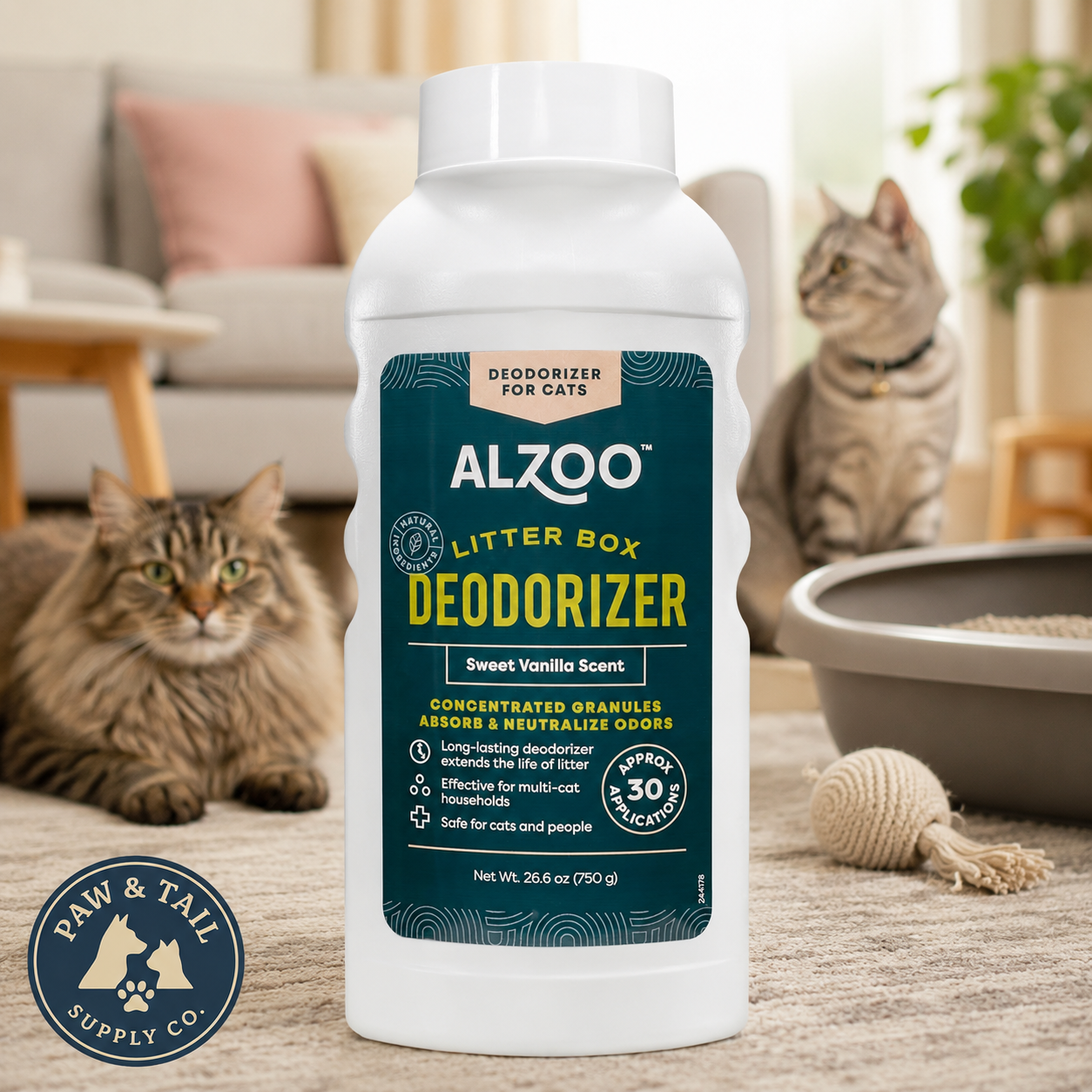 Alzoo مزيل روائح فضلات القطط حبيبات فانيليا حلوة معطرة 26.6 أونصة.
