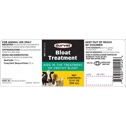 Durvet Bloat Treatment Cattle Sheep Goats Frothy Bloat Relief & Rumen Support 12 oz.
