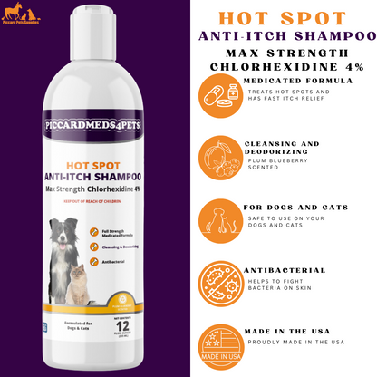 Sampo Anjing Piccardmeds4pets Hot Spot Anti-Gatal Kekuatan Maksimal Klorheksidin 4% 355 ml