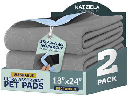 Katziela Quick-Drying Washable Pee Pads for Dogs With Hook & Loop Rectangular
