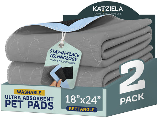 Katziela Quick-Drying Washable Pee Pads for Dogs With Hook & Loop Rectangular