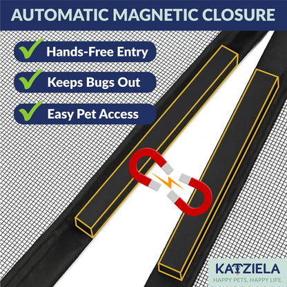 Katziela Magnetic Screen Door 38x83 – Pet & Kid-Friendly Mesh with Extra Bottom Magnets – Heavy-Duty, Hands-Free Closure, Keeps Bugs Out & Lets Fresh Air In