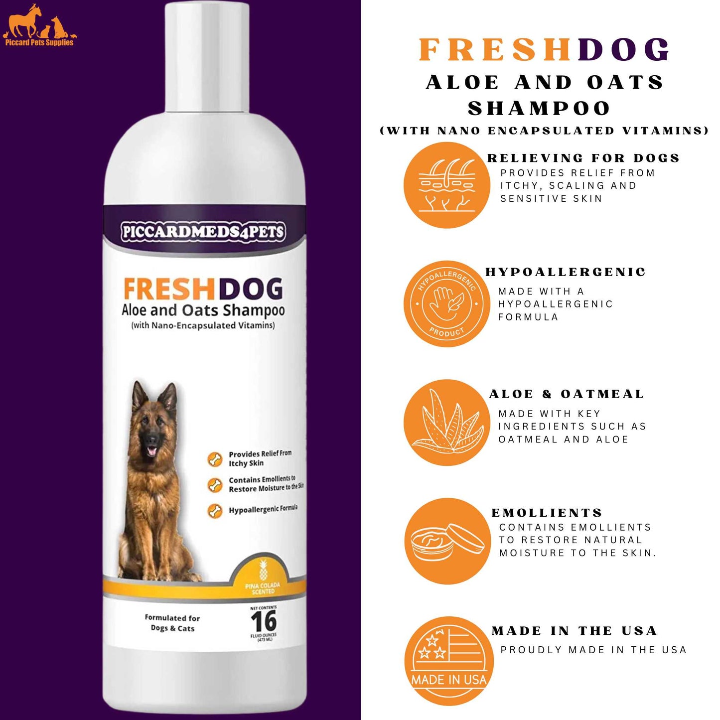 Sampo Anjing Piccardmeds4pets Aloe Oats 16oz + Sarung Tangan Grooming HandsOn Ukuran S Kit Lengkap