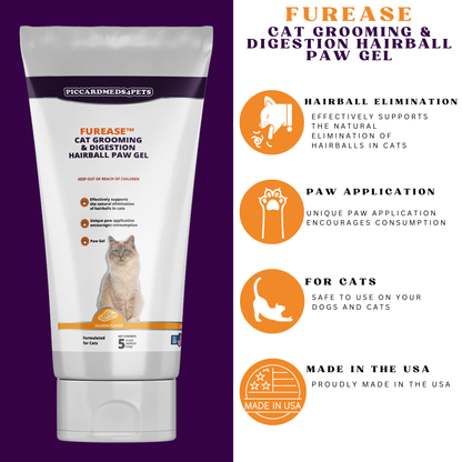 Piccardmeds4pets FurEase Cat Grooming & Digestion Hairball Paw Gel 5 oz.
