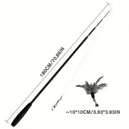 Interactive Long Extendable Pole Cat Toy with Artificial Feathers Pet Supplies for Cats Pet Toy