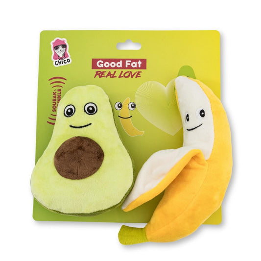 Set Hadiah Mainan Anjing Mewah Alpukat & Pisang – dengan Squeaker & Kertas Berkerut untuk Bermain yang Menyenangkan