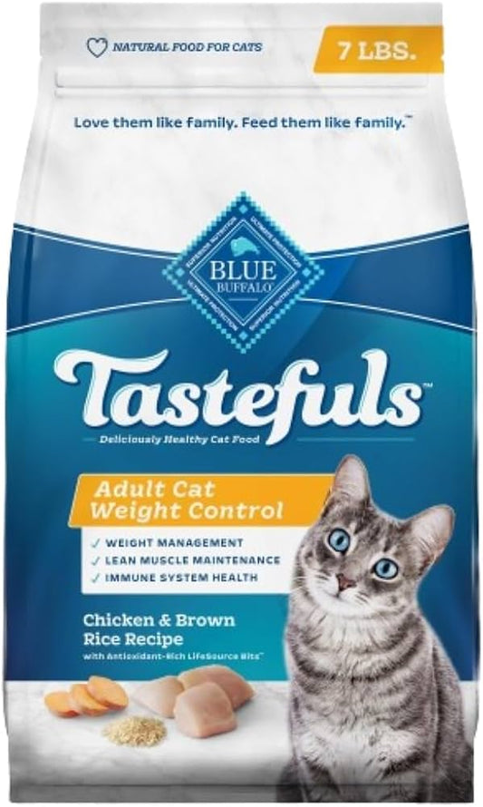 Blue Buffalo Tastefuls Adult Weight Control Chicken & Brown Rice Recipe Makanan Kucing Kering (7lb)