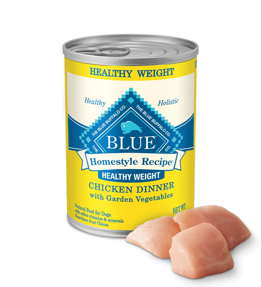 Blue Buffalo Adult Homestyle Healthy Weight Chicken dengan Sayuran Kebun Kaleng Makanan Anjing Basah (12.5oz)