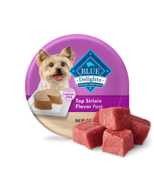 Makanan Anjing Basah Blue Buffalo Blue Delights Small Breed Adult Dog Top Sirloin Flavor in Savory Juices Pate (3.5oz)