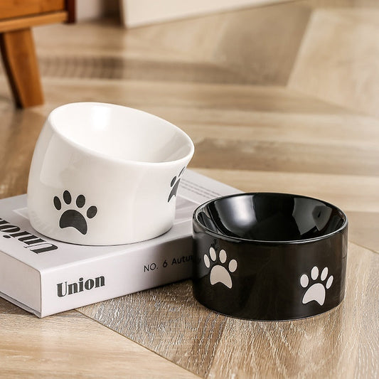 Drinking Water Neck Protection Pet Ceramic Oblique Mouth High Foot Food Basin