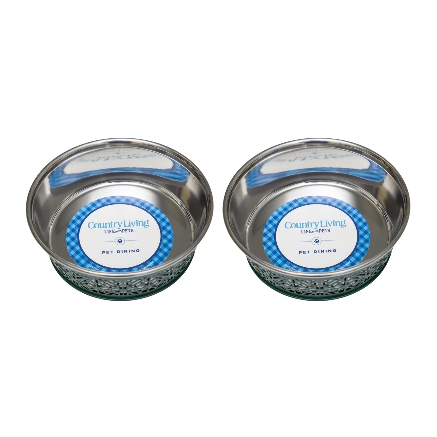 Country Living Set of 2 Stainless Steel Dog Bowls – Farmhouse Style, Ideal for Small to Medium Dogs