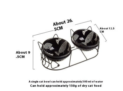 Pet Cat Bowl Ceramic Double Bowl Protection Cervical Spine Fixed Tilt