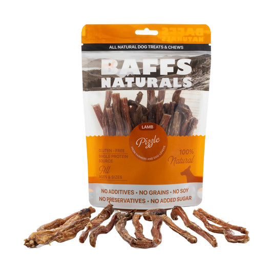 BAFFS NATURALS Kunyahan Anjing Pizzle Domba Premium Alami – (Tas 8oz)
