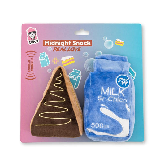 Set Kado Mainan Anjing Mewah Kue & Susu Camilan Tengah Malam – dengan Squeaker & Kertas Berkerut