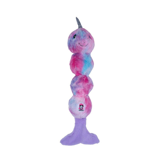 Mainan Anjing Mewah Tie Dye Skinny Narwhal Makhluk Ajaib – dengan Squeaker & Kertas Berkerut untuk Bermain Seru