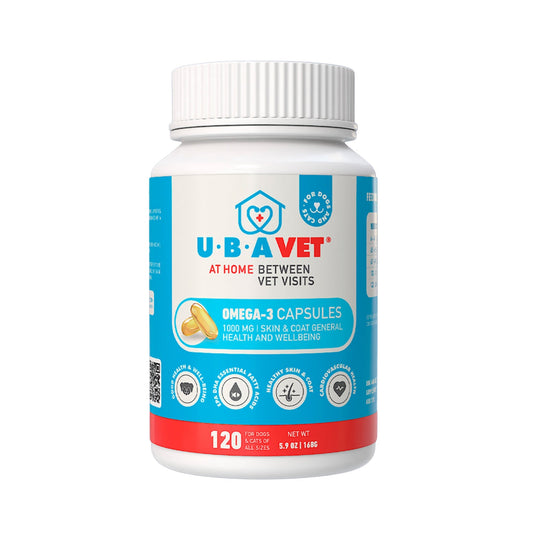 UBAVET Kapsul Omega-3 1000 mg – Dukungan Kesehatan Kulit, Bulu, & Umum untuk Anjing & Kucing (120 butir)