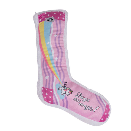 Mainan Anjing Mewah Squeaky Sock – Desain Unicorn Keajaiban Ajaib