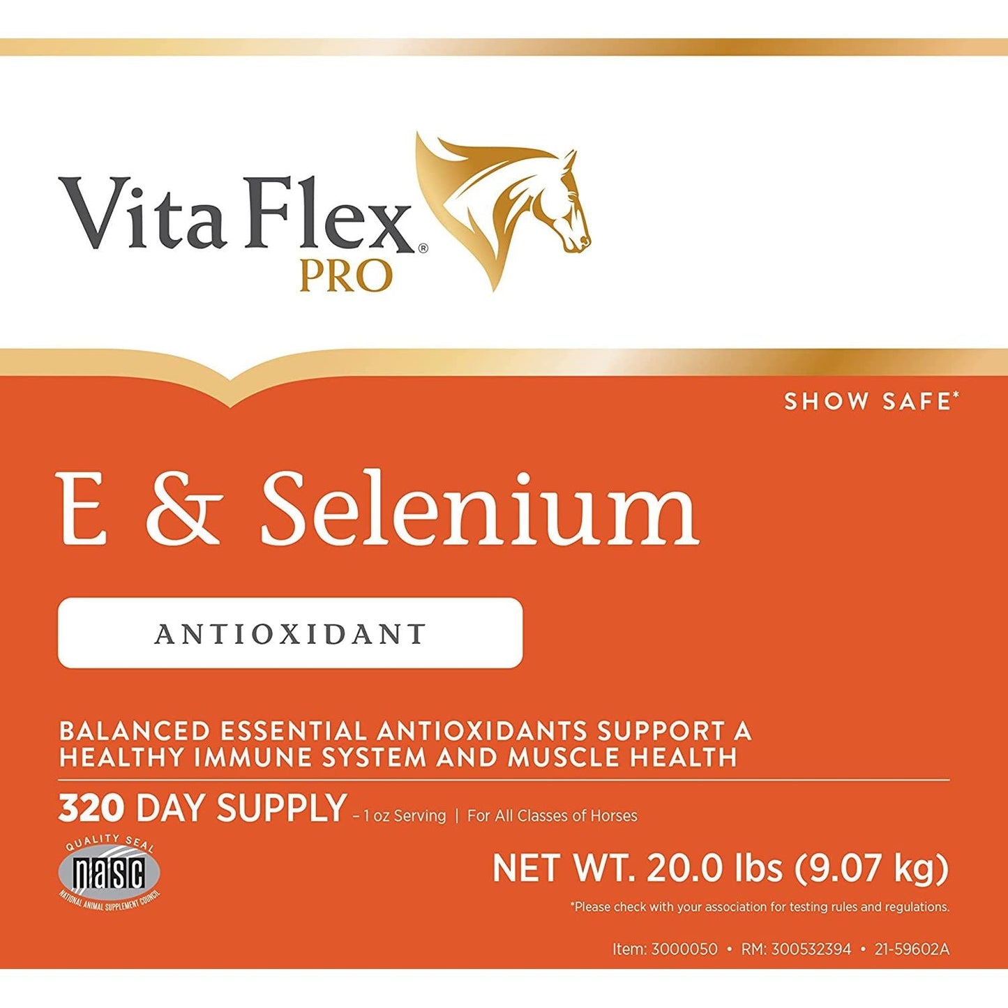 Vita Flex E and Selenium Supplement for Horses 20lbs. 320 Day Supply